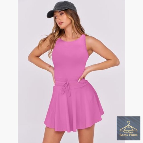 Sleeveless Athletic Romper Dress with Built-in Shorts and Pockets - Picture 2 of 7